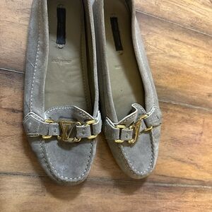 Louis Vuitton Taupe Loafers with Gold Accent